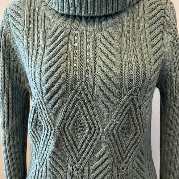 Talbots sage green long sleeve sequined turtleneck sweater Size MP - Picture 5 of 9
